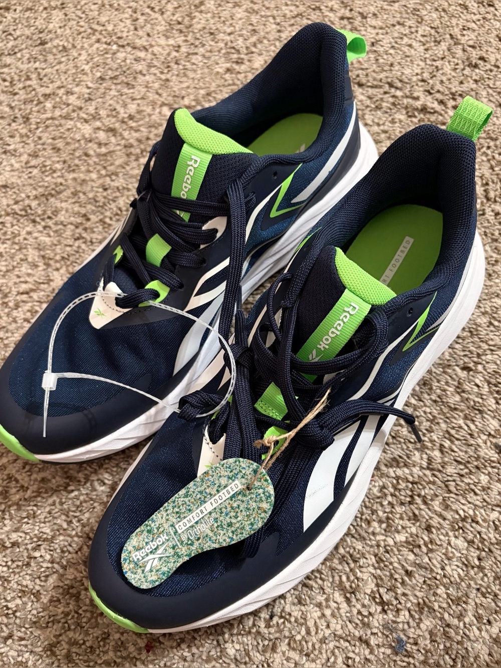 Reebok Men’s Navy with Lime Accent Athletic Sneakers